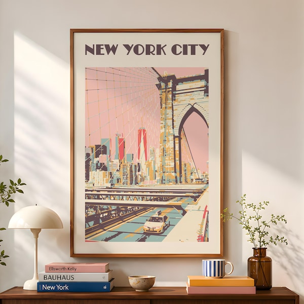 Retro Brooklyn Bridge Print: Vintage NYC Wall Art