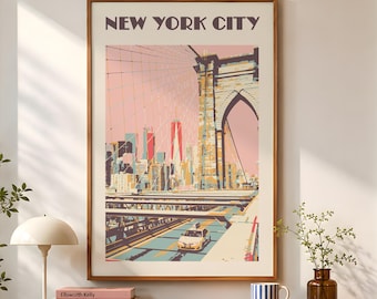 Retro Brooklyn Bridge Print: Vintage NYC Wall Art