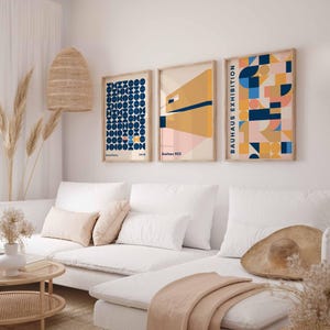 Bauhaus Print, Set of 3, Bauhaus Exhibition Poster, Retro Abstract Poster, Bauhaus Wall Art, Geometric Gallery Wall Set, Retro Decor