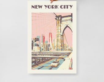 Retro Brooklyn Bridge-print: vintage NYC-muurkunst