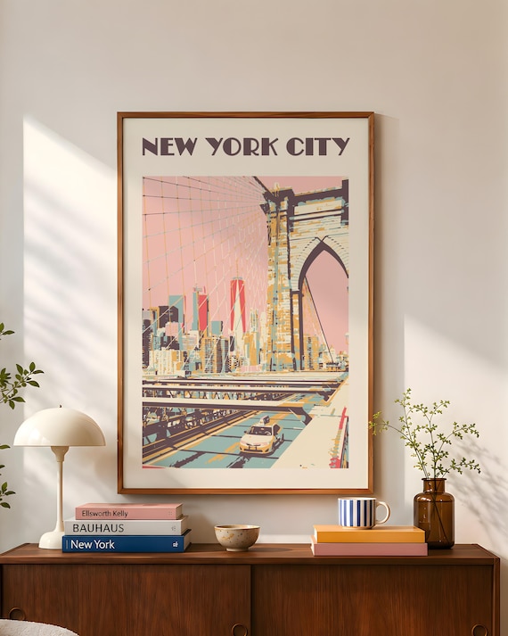 Retro Brooklyn Bridge Print: Vintage NYC Wall Art