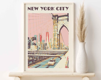Retro Brooklyn Bridge Print: Vintage NYC Poster