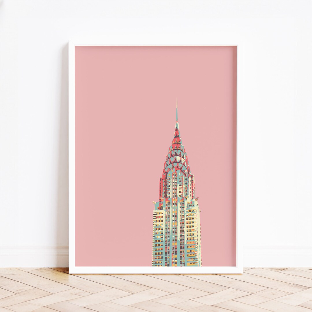 NYC Wall Art, Retro Travel Poster, New York Art Print, Chrysler Building Wall Art, Vintage Color