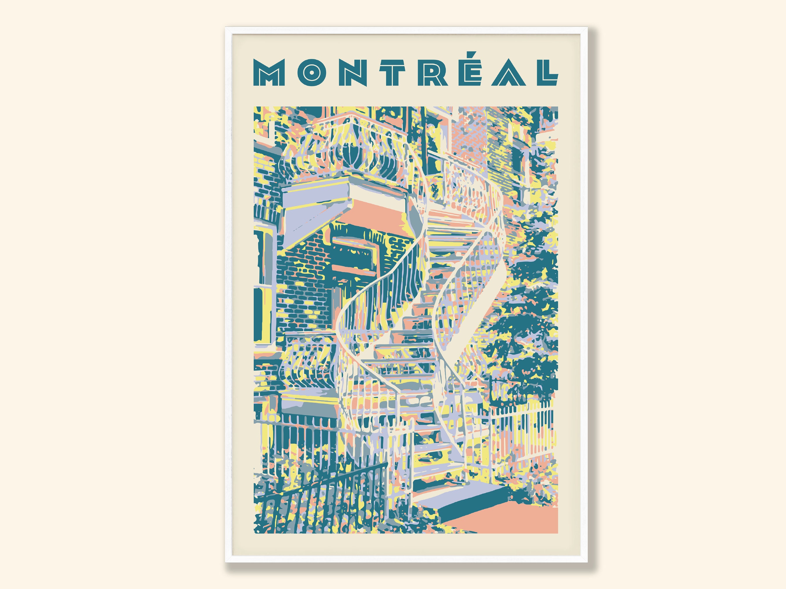 Montreal Staircase Art Print: Vintage Travel Poster, Retro Wall Decor