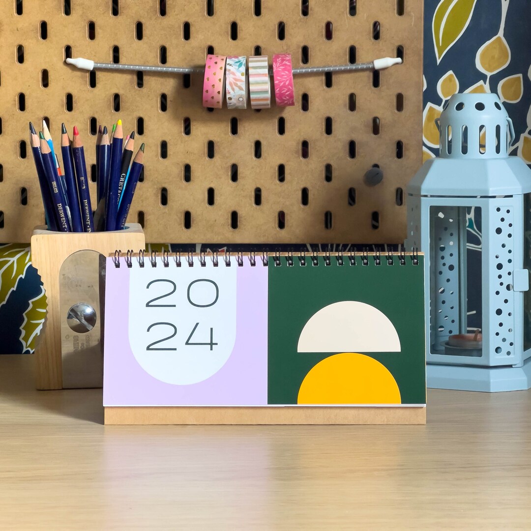 2024 Desk Calendar, Inspirational Quote Desk Calendar, Geometric Art