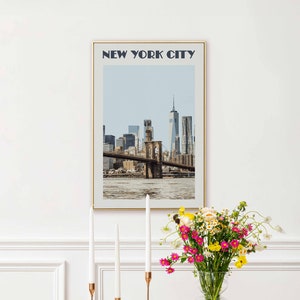 Sztuka ścienna z Nowego Jorku, plakat retro z Nowego Jorku, wydruk z zabytkowym mostem brooklińskim, wystrój akademika w Nowym Jorku, krajobraz miejski, zabytkowa sztuka z USA, prezent dla miłośnika Nowego Jorku