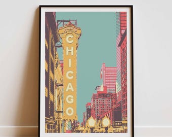 Chicago Theatre-poster: retro pop-art reisafdruk