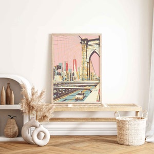New York Wall Art, Poster retrò di New York, Stampa vintage del ponte di Brooklyn, Decorazione per dormitori di New York City, Paesaggio urbano, Arte dei monumenti degli Stati Uniti, regalo per gli amanti di New York