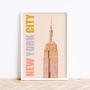 Impresión artística de Nueva York, póster del Empire State, decoración de dormitorio de Nueva York, póster tipográfico, impresión retro, paisaje urbano, monumento de EE. UU., regalo para los amantes de Nueva York