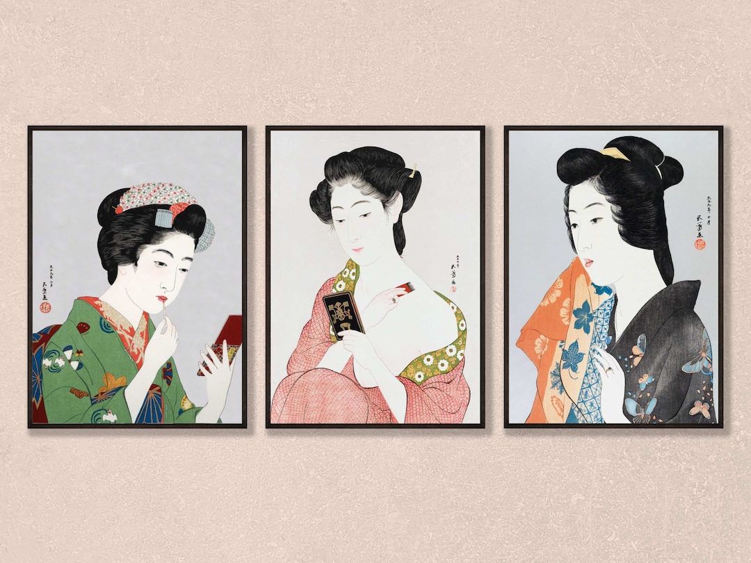 Japanese Art Set of 3 Prints Vintage Style Art Traditional Etsy