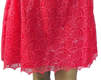 Neon Pink Sequin Mini Skirt with Pockets