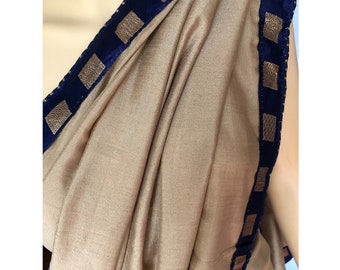 Chloe Unstitched Beige e Navy Blue Saree