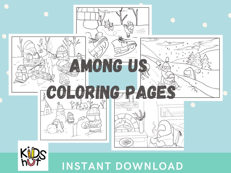 Among Us Coloring Pages,Printable PDF, Among Us Printables,Winter Coloring Page, Ski, Snow Printables, Among Us Meme, Imposter, DIGITAL, SUS