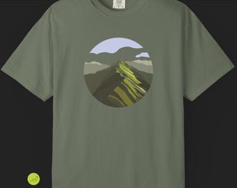 Green Mountain Ridge Illustration T-Shirt | Circular Nature Graphic / minimal vinage design