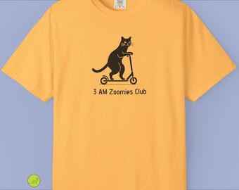 3 AM Zoomies Club T-shirt | Midnight Rider Cat Scooter Graphic Tee