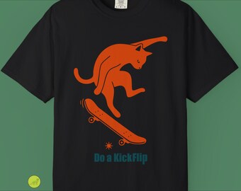 Camiseta Skater Cat Kickflip / Regalo urbano para amantes de los gatos / Camiseta gráfica única de skate