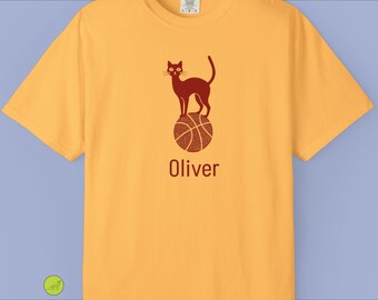 Customised text Cat on Basketball T-Shirt / Personalized Name Option / Sports Cat Shirt