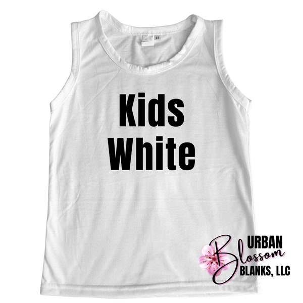 KIDS White 100% Polyester Sublimation Blanks Muscle Tank Tops