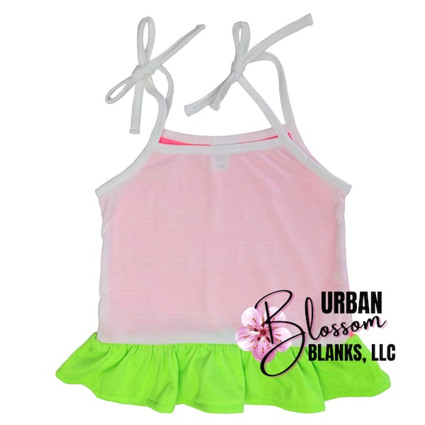 EXCLUSIVE 100% Polyester Neon Pink/Neon Lime/White Colored Tie Shoulder Tank