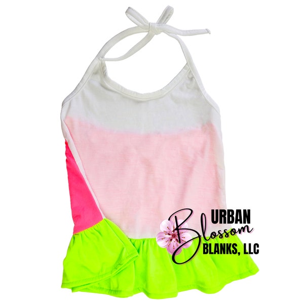 EXCLUSIVE 100% Polyester Neon Pink/Neon Lime/White Colored Halter Tank