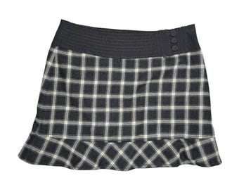 Vintage 2000s MAX & CO Low Rise Wool Blend Grey Checkered Mini Skirt | Size S-M