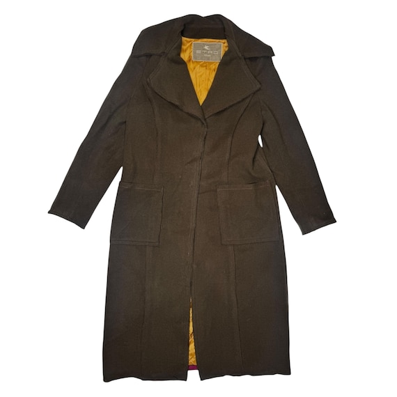Etro, Vintage 2000s ETRO Dark Brown Wool Collared Mid-Length Button Down Peacoat | Size M-L