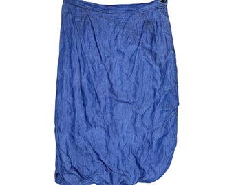 Gonna midi in denim blu stropicciato a palloncino di Vivienne Westwood, anni 2000 / Taglia S