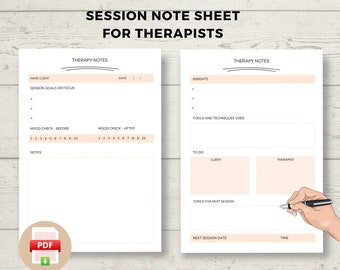 Hojas de notas Hoja de trabajo de terapia Plantilla de notas de terapia Cuaderno de terapia Notas de consejería Notas de salud mental Notas de terapia de sesión PDF