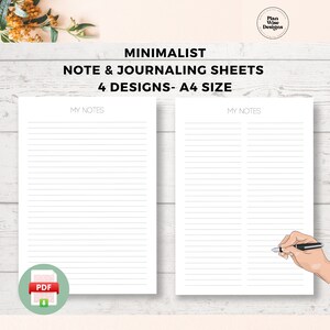 Note Sheets PDF Journal Dot Grid Paper Lined Graph Minimalist Bundle Printable A4 Writing Paper Instant Download Note Taking Pages