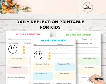 Reflexión diaria imprimible para niños Actividad Autodescubrimiento Diario de crecimiento para niños Escritura PDF Herramienta para padres y maestros Dibujo de emociones