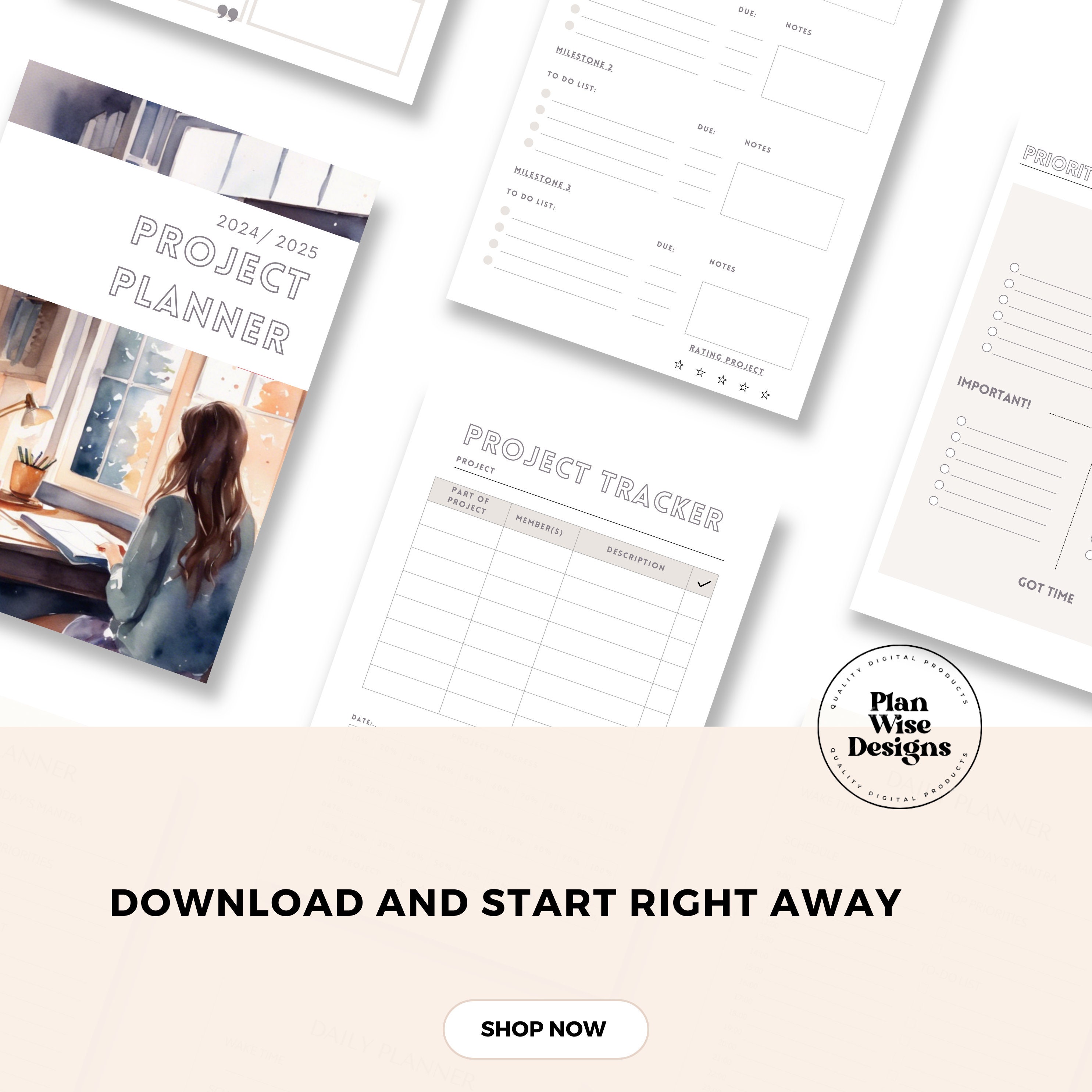 Project Planner Printable, 2024 Productivity Planner, Task Tracker ...