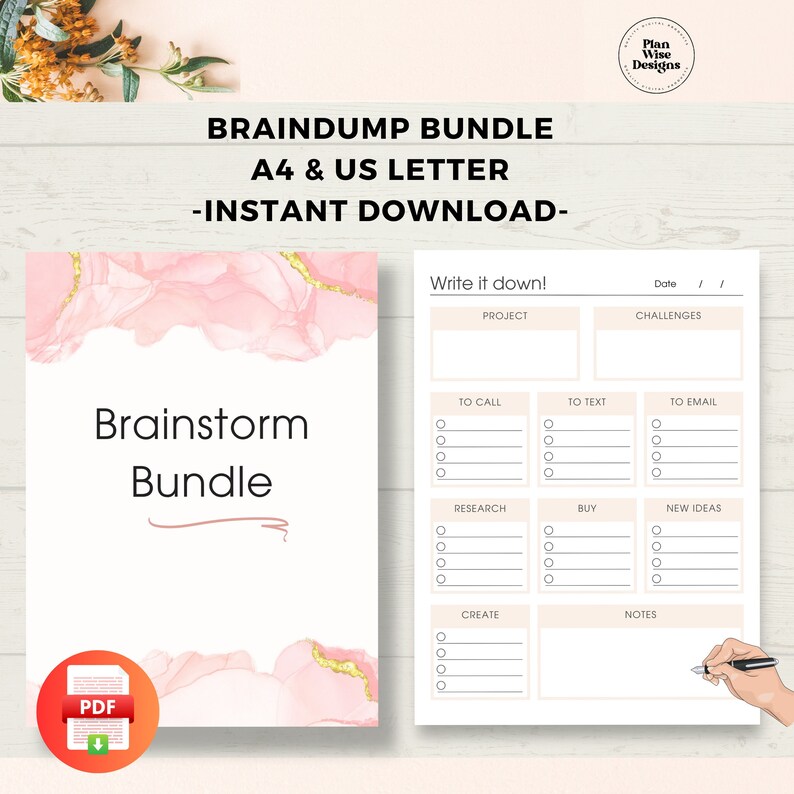 Brainstorm Printable Braindump Bundle Worksheet Write It Down Thought ...
