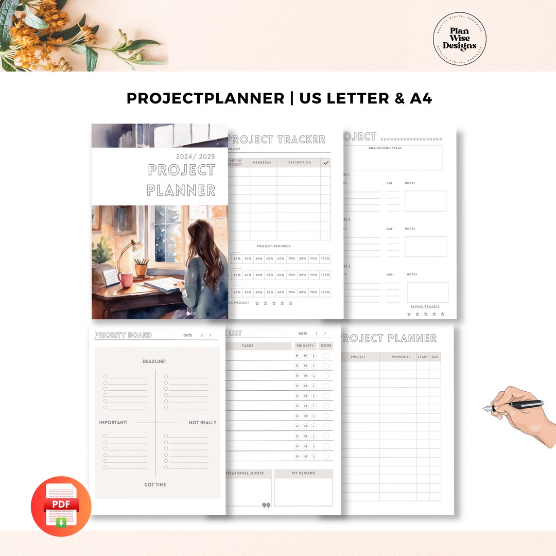Project Planner Printable, 2024 Productivity Planner, Task Tracker ...