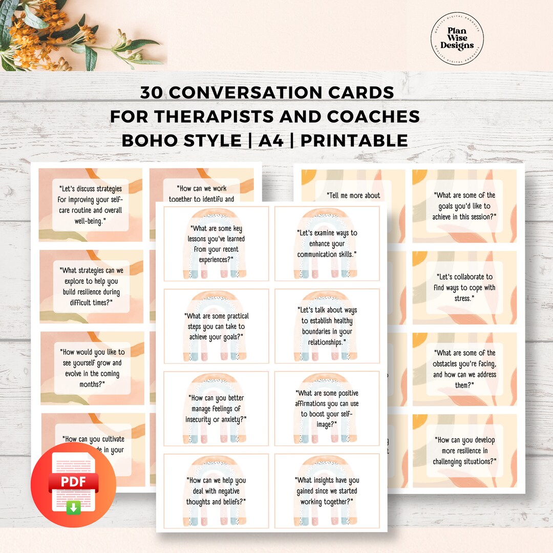 Therapy Question Cards Conversation 30 Inspirational Cards Starters for ...