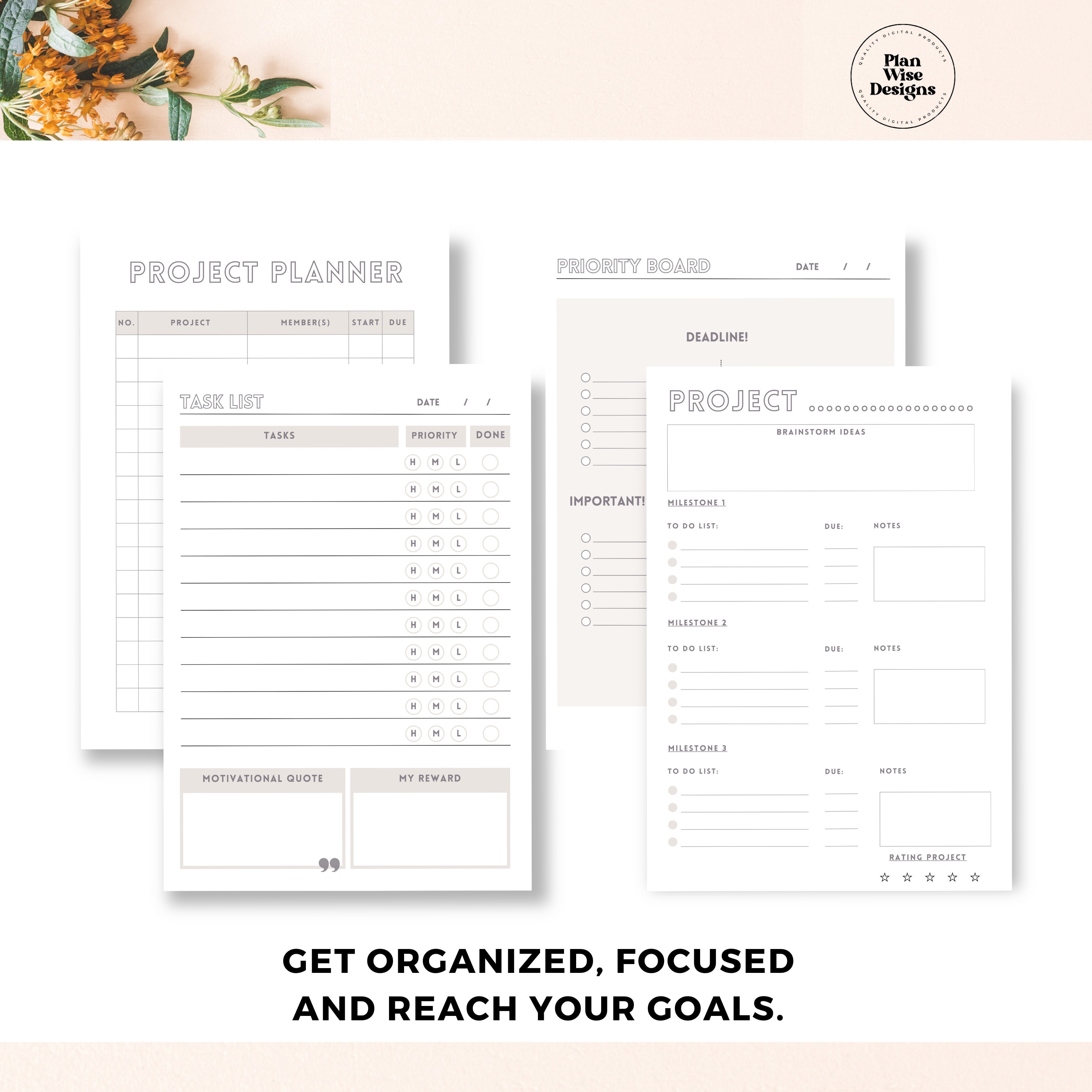 Project Planner Printable, 2024 Productivity Planner, Task Tracker ...