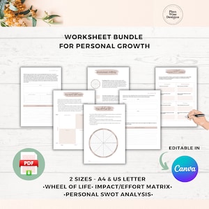 Worksheet Bundle Done for you Wheel of Life Download Impact Effort Matrix Printable Personal SWOT Analysis for Coaches Template Therapists