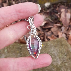 Sterling Silver Wire Wrapped Aurora Opal Pendant Necklace