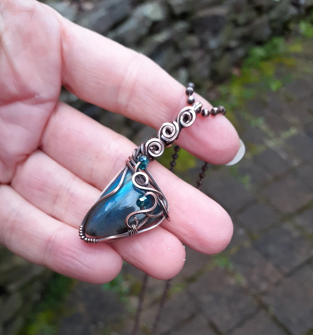 Knife Pendant, Wire Wrapped Knife Necklace, Labradorite Pendant, Wire