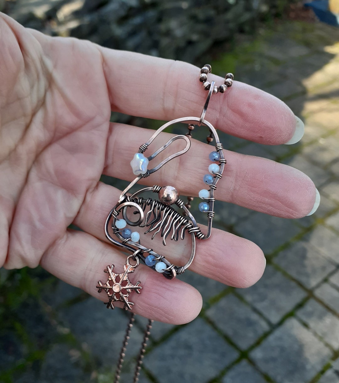 Gnome Necklace, Gnome Pendant, Gnome Jewelry, Copper Wire Gnome, Fairy