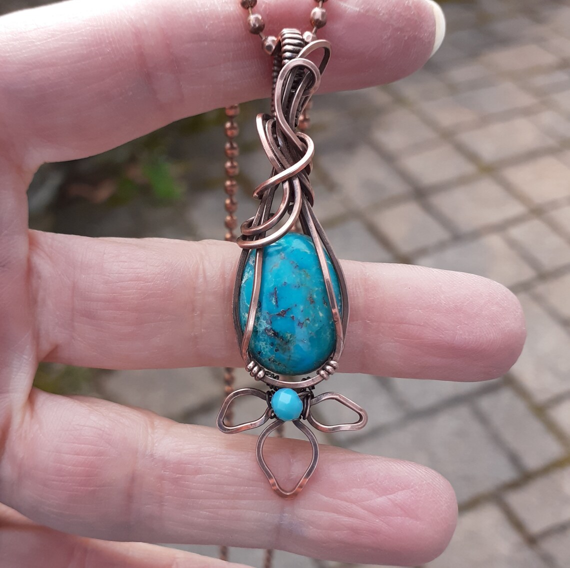 Copper Wire Wrapped Turquoise Pendant Turquoise Jewelry Gift Etsy