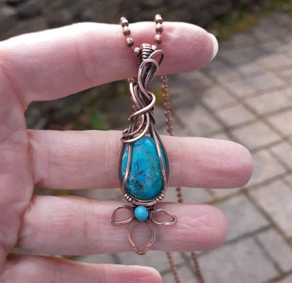 Copper Wire Wrapped Turquoise Pendant Turquoise Jewelry Gift - Etsy