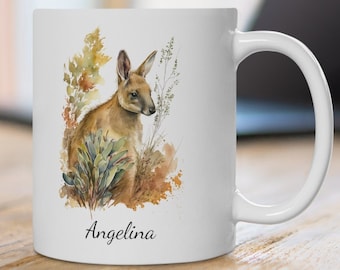 Gepersonaliseerde kangoeroemok: aquarelprint wilde bloemen, Australische dieren in het wild