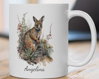 Gepersonaliseerde kangoeroekoffiemok: aquarelprint wilde bloemen, Australian Wildlife