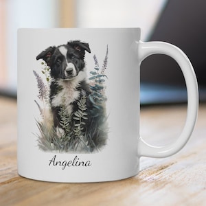 Personalized Custom Mug • Border Collie Mug • Puppy Mugs • Wildflowers Watercolor Print • Coffee Mugs • Dog Lovers Gifts • Housewarming Gift