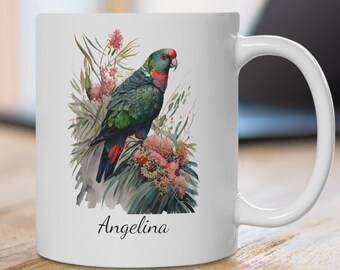 Gepersonaliseerde papegaaienmok: aquarelprint wilde bloemen, decor tropische vogel