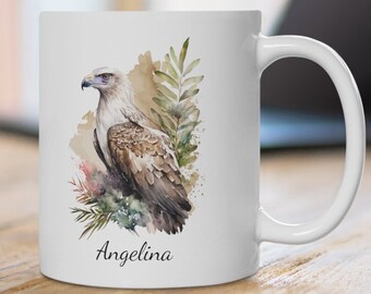 Gepersonaliseerde mok op maat • Mok adelaar • Aquarelprint • Koffiemokken • Cadeau voor vogelliefhebbers • Witbuikzeearend • Moederdagcadeaus