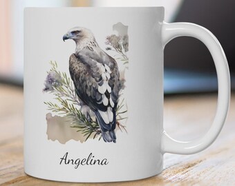 Gepersonaliseerde mok adelaar: aquarel vogelkunst, koffiemok