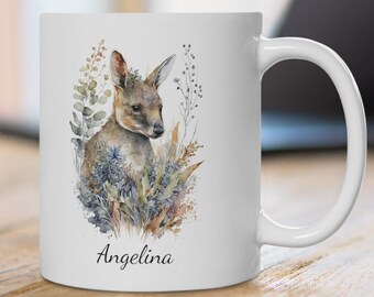 Gepersonaliseerde kangoeroemok: wilde bloemenaquarel, Australisch natuurcadeau