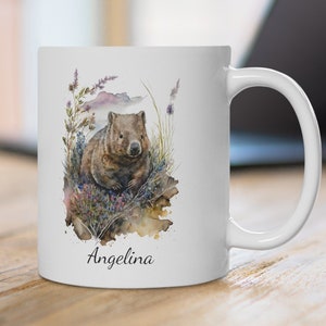 Personalized Custom Mug • Wombat Mug • Wildflowers Watercolor Print • Coffee Mugs • Animal Lovers Gift • Australia Day • Australian Wildlife