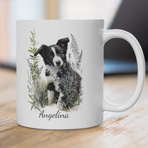 Personalized Custom Mug • Border Collie Mug • Puppy Mugs • Wildflowers Watercolor Print • Coffee Mugs • Dog Lovers Gifts • Housewarming Gift
